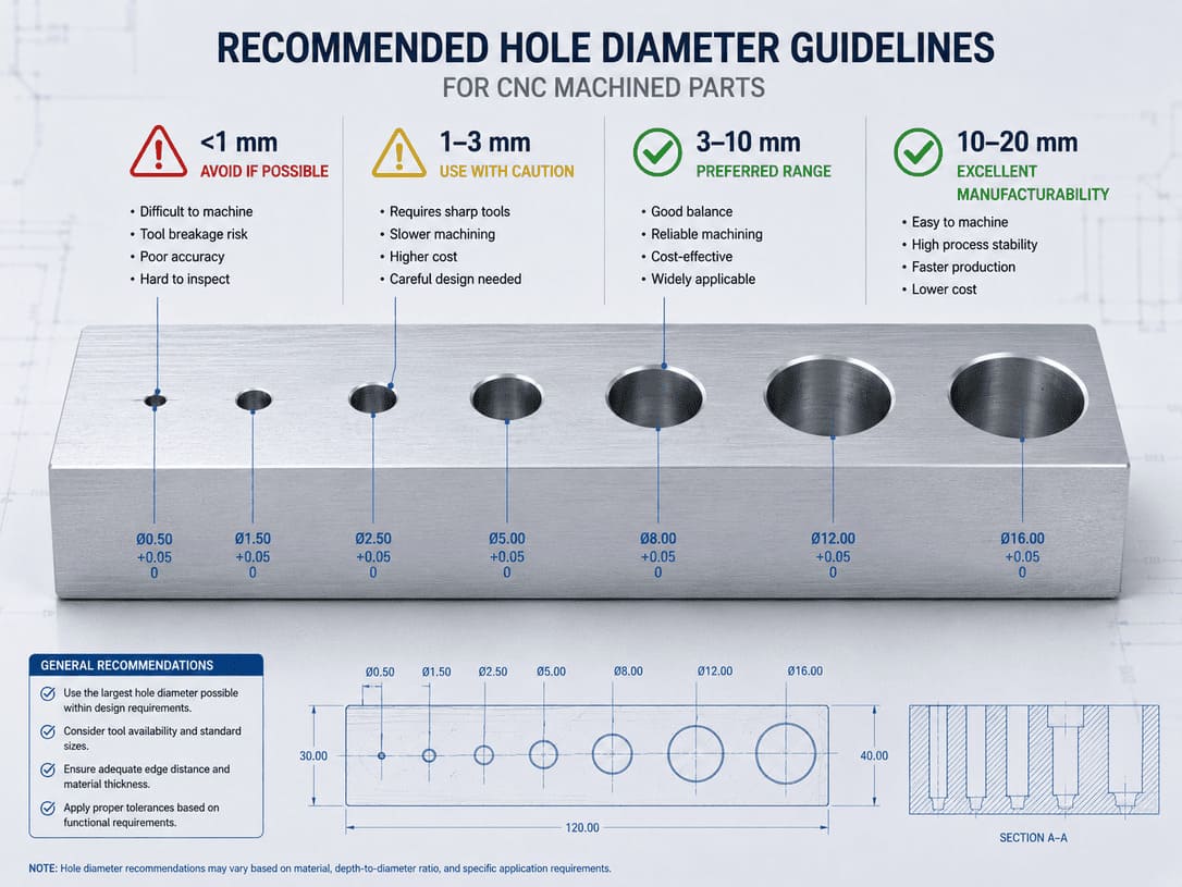 Recommended CNC hole diameter ranges showing manufacturability and tooling considerations.jpg