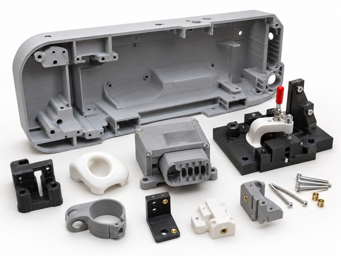 FDM 3D printing process using thermoplastic filament and heated nozzle to create plastic parts