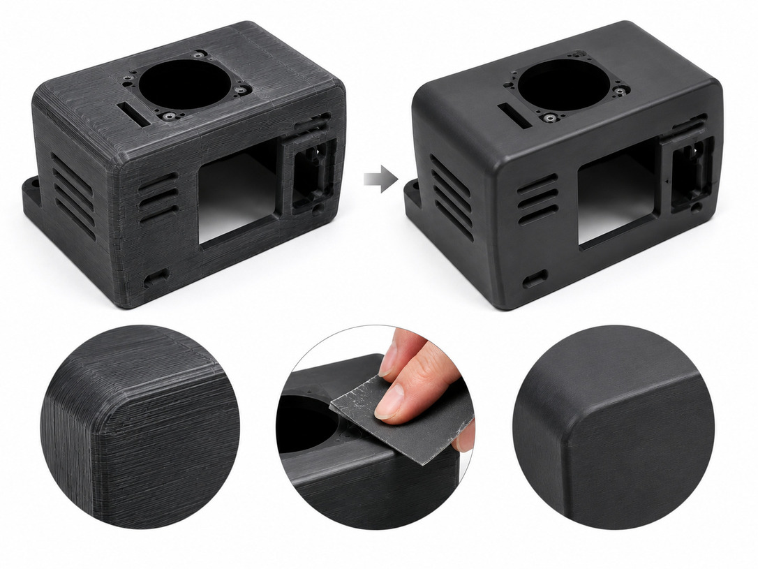 Sanding FDM plastic parts to reduce layer lines and improve surface smoothness