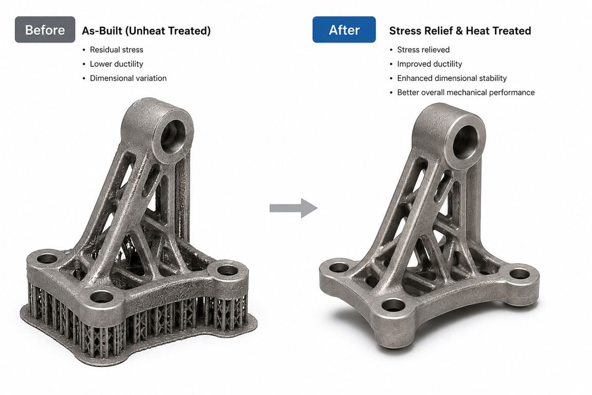 Stress relief and heat treatment for metal 3D printed parts