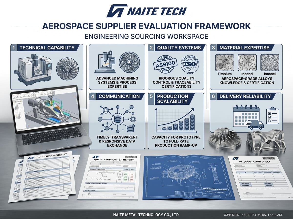 Aerospace CNC machining supplier evaluation checklist showing technical capability quality systems and manufacturing reliability.jpg