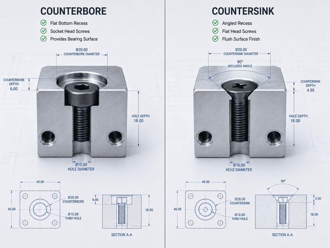 Counterbore versus countersink hole design comparison for CNC machining.jpg