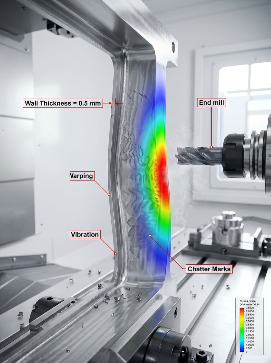 Thin wall CNC machining failures including vibration warping and chatter marks.jpg